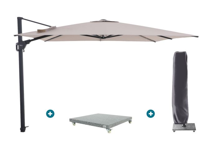 Perfect Shadow Luna zweefparasol 300x300 cm. Flex+ - Antraciet/Urban Taupe met ingraafbare voet en hoes