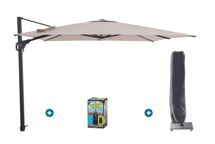 Perfect Shadow Luna zweefparasol 300x300 cm. Flex+ - Antraciet/Taupe met ingraafbare voet en hoes