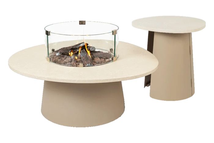 CosiDune vuurtafel set Sandy Beige - compleet met glasset & bijzettafel