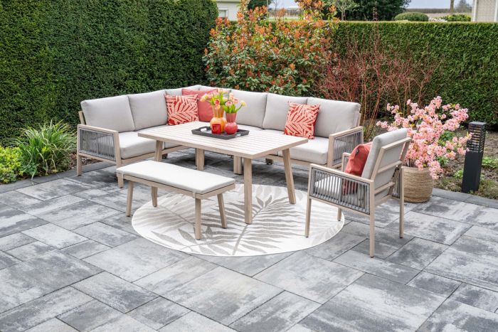 GI Decala rope lounge-/diningset incl. stoel & tuinbank - Teak/Zand