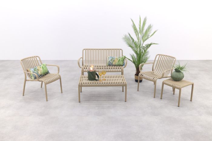 Stripe stoel-bank loungeset Taupe 4-delig 