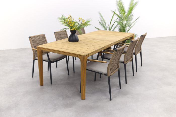 Andorra Grey/Teak / Taste Liam tuinset - 240x100 cm. - Stapelbaar