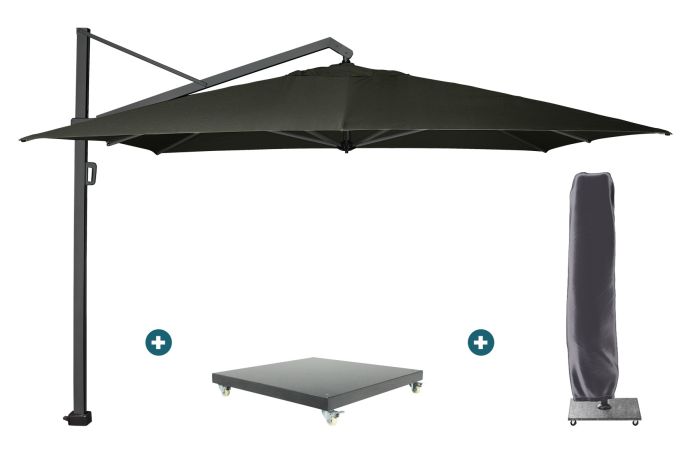 Platinum Icon T1 Zweefparasol - 4x3m. - Faded Black met verzwaarde voet en hoes