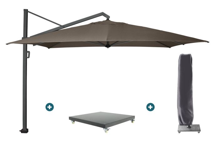 Platinum Icon T1 Zweefparasol - 4x3m. - Havanna taupe met verzwaarde voet en hoes