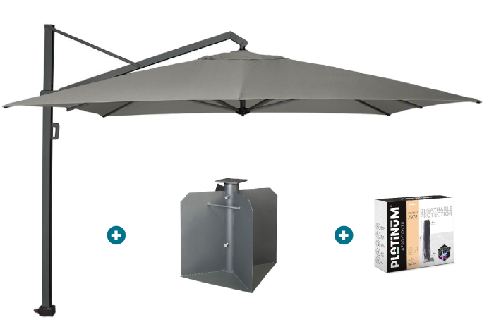 Platinum Icon T1 Zweefparasol - 4x3m. - Manhattan Grey met ingraafvoet en hoes