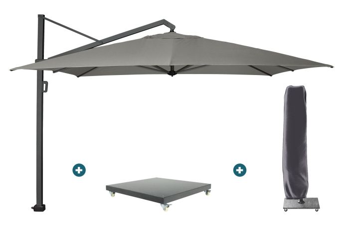 Platinum Icon T1 Zweefparasol - 4x3m. - Manhattan Grey met verzwaarde voet en hoes