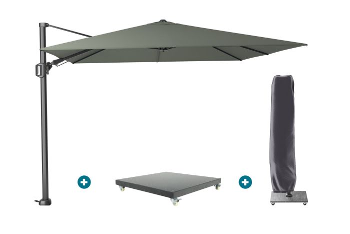 Platinum Challenger Zweefparasol T2 3x3 m - Olijf met Marbella voet en hoes