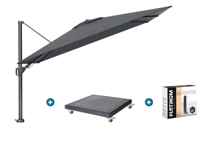 Platinum Challenger zweefparasol Premium T2 2,6x3,5 m - Faded Black met Marbella voet en hoes