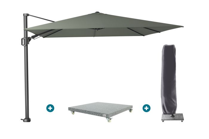 Platinum Challenger Zweefparasol T2 3x3 m - Olijf met voet en hoes