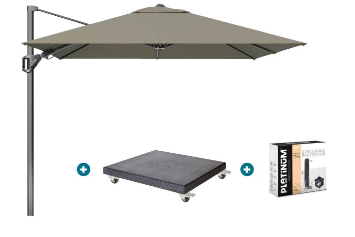 Platinum Voyager zweefparasol T2 2,7x2,7 m. - Taupe met Modena voet en hoes