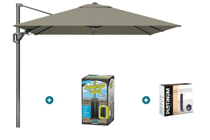 Platinum Voyager zweefparasol T2 2,7x2,7 - Taupe met ingraafvoet en hoes