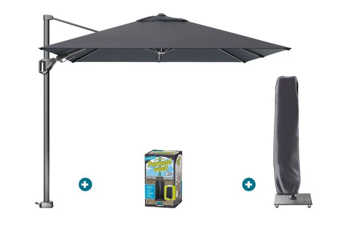 Platinum Voyager zweefparasol T2 2,7x2,7 m. - Faded Black met ingraafvoet en hoes