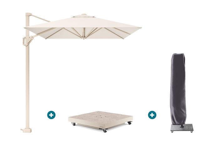 Platinum Voyager zweefparasol T1 2,5x2,5 m. - Sand Ivory met vulbare voet en hoes