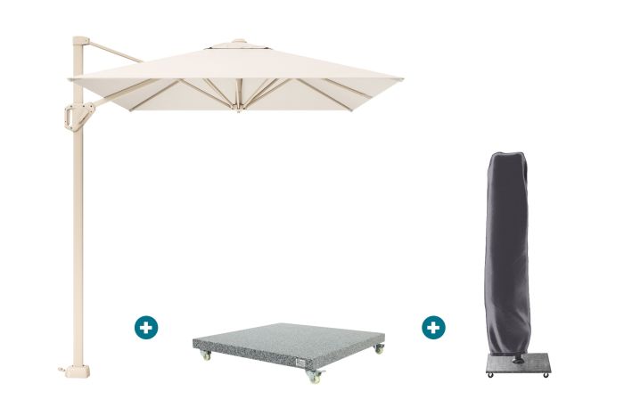 Platinum Voyager zweefparasol T1 2,5x2,5 m. - Sand Ivory met voet en hoes