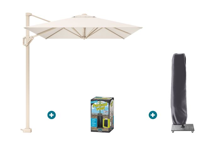 Platinum Voyager zweefparasol T1 2,5x2,5 m. - Sand Ivory met ingraafvoet en hoes
