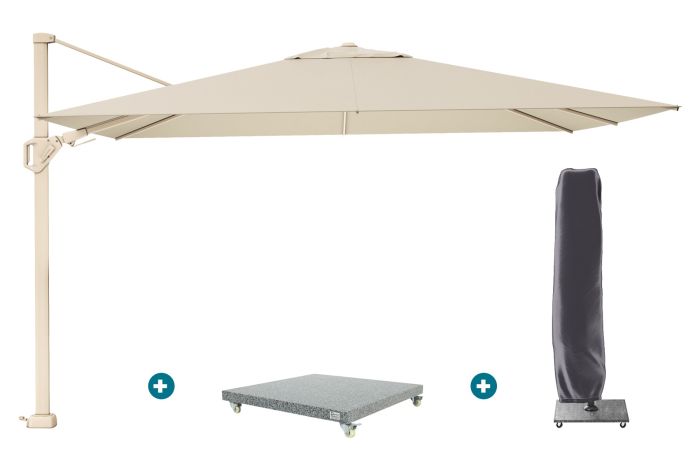 Platinum Challenger zweefparasol Premium T2 2,6x3,5 m - Sand Champagne met voet en hoes