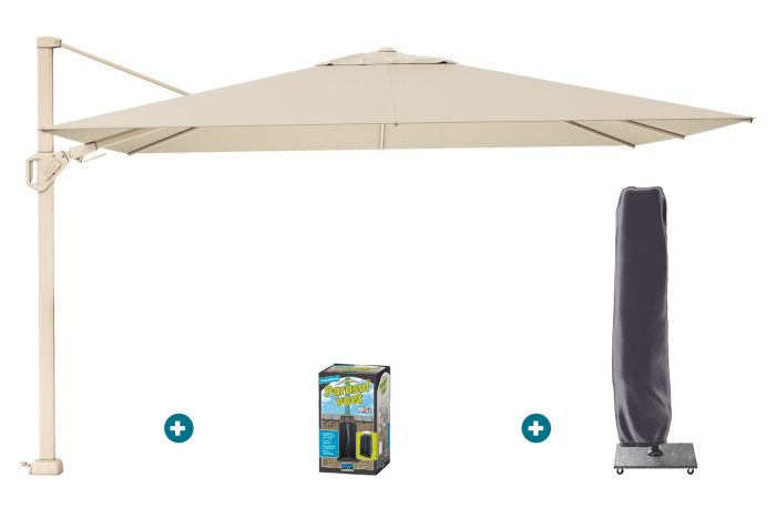 Platinum Challenger zweefparasol Premium T2 2,6x3,5 m - Sand Champagne met ingraafvoet en hoes