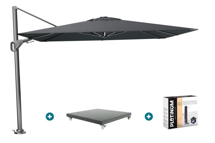 Platinum Nexus T2 zweefparasol 3x3 m. - Faded black - met Marbella voet en hoes