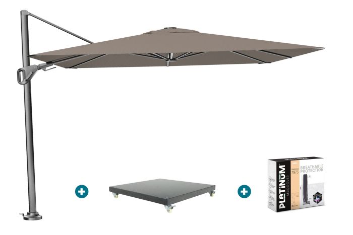 Platinum Nexus T2 zweefparasol 3x3 m. - Havanna taupe - met Marbella voet en hoes