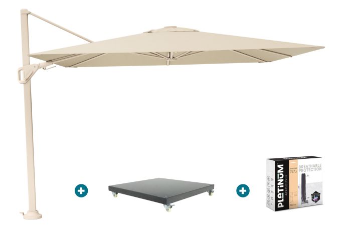 Platinum Nexus T2 zweefparasol 3x3 m. - Champagne sandstone - met Marbella voet en hoes