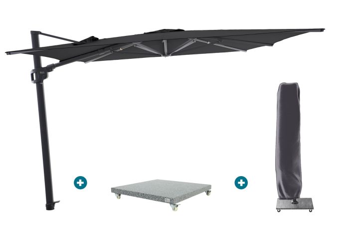 Perfect Shadow Ultra Eclipse Zweefparasol - 3x3m. - Antraciet/Ash Black met Valencia voet en hoes