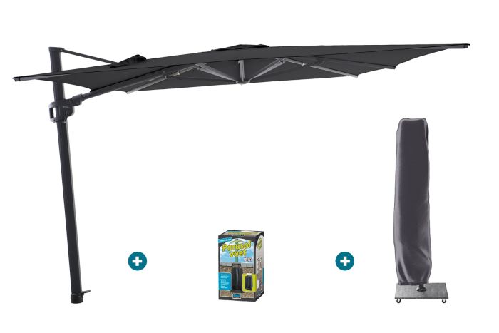 Perfect Shadow Ultra Eclipse Zweefparasol - 3x3m. - Antraciet/Ash Black met ingraafvoet en hoes