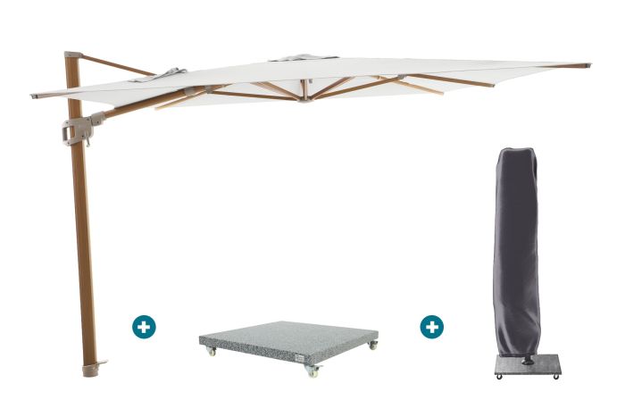 Perfect Shadow Ultra Eclipse Zweefparasol - 3x3m. - Woodlook/Soft Sand met Valencia voet en hoes