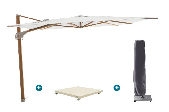 Perfect Shadow Ultra Eclipse Zweefparasol - 3x3m. - Woodlook/Soft Sand met Murcia voet en hoes