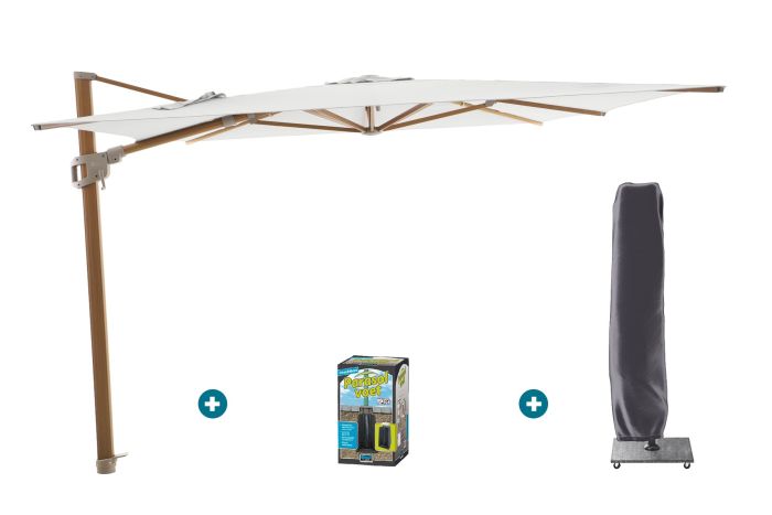 Perfect Shadow Ultra Eclipse Zweefparasol - 3x3m. - Woodlook/Soft Sand met ingraafvoet en hoes