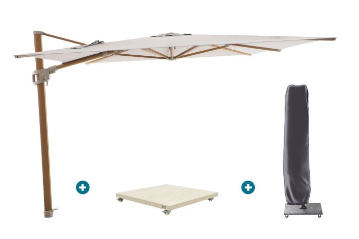 Perfect Shadow Ultra Eclipse Zweefparasol - 3x3m. - Woodlook/Urban Taupe met Murcia voet en hoes