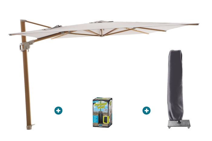 Perfect Shadow Ultra Eclipse Zweefparasol - 3x3m. - Woodlook/Urban Taupe met ingraafvoet en hoes