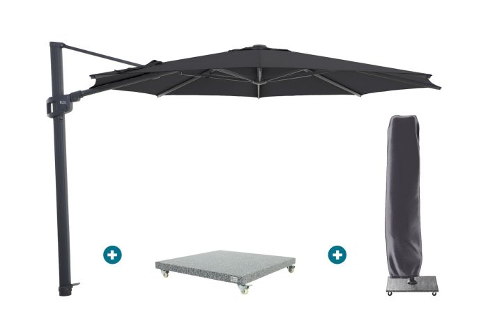 Perfect Shadow Eclipse ronde zweefparasol Ø350 cm. - Antraciet/Ash black met Valencia voet en hoes