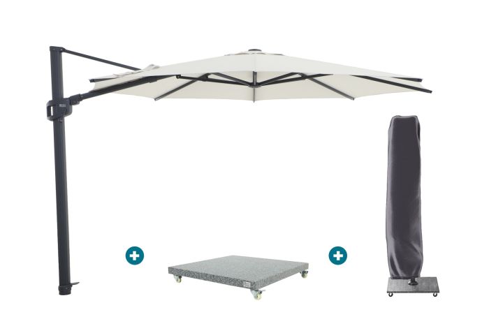 Perfect Shadow Eclipse ronde zweefparasol Ø350 cm. - Antraciet/Soft sand met Valencia voet en hoes