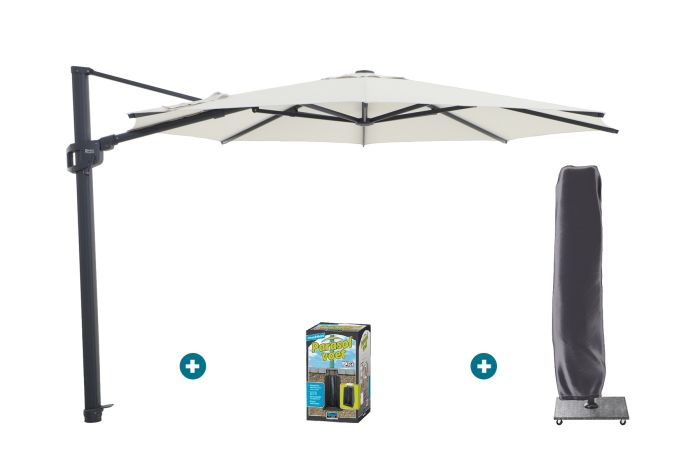 Perfect Shadow Eclipse ronde zweefparasol Ø350 cm. - Antraciet/Soft Sand met ingraafvoet en hoes