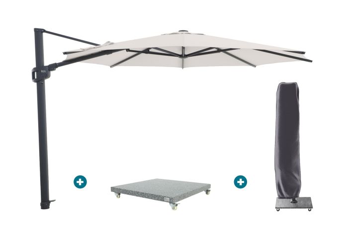 Perfect Shadow Eclipse ronde zweefparasol Ø350 cm. - Antraciet/Urban Taupe met Valencia voet en hoes