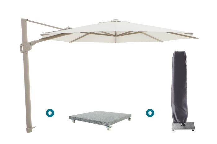 Perfect Shadow Eclipse ronde zweefparasol Ø350 cm. - Latte/Soft sand met Valencia voet en hoes