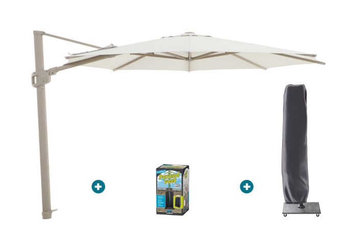 Perfect Shadow Eclipse ronde zweefparasol Ø350 cm. - Latte/Soft Sand met ingraafvoet en hoes