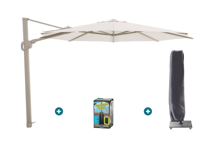 Perfect Shadow Eclipse ronde zweefparasol Ø350 cm. - Latte/Urban Taupe met ingraafvoet en hoes