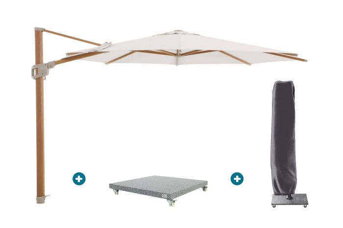 Perfect Shadow Eclipse ronde zweefparasol Ø350 cm. - Woodlook/Urban Taupe met Valencia voet en hoes