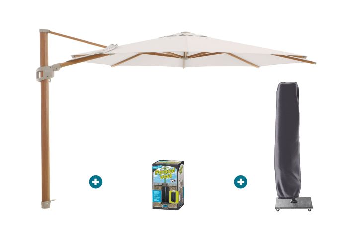 Perfect Shadow Eclipse ronde zweefparasol Ø350 cm. - Woodlook/Urban Taupe met ingraafvoet en hoes