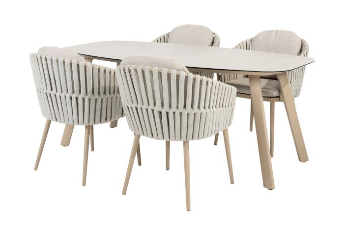 Taste Eva/Manolo 4-persoons Deens ovale dining tuinset 180x95 cm. - Latte
