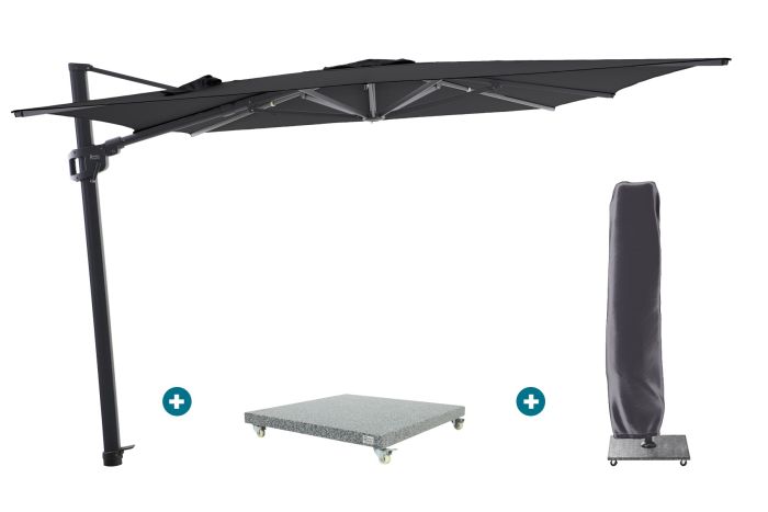 Perfect Shadow Ultra Eclips Zweefparasol - 4x3m. - Antraciet/Ash Black met Valencia voet en hoes