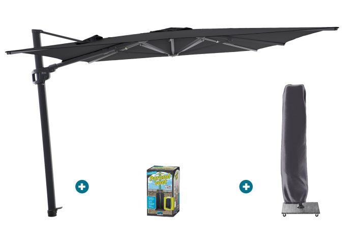 Perfect Shadow Ultra Eclipse Zweefparasol - 4x3m. - Antraciet/Ash Black met ingraafvoet en hoes