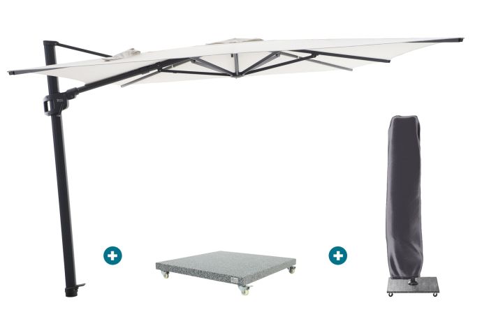 Perfect Shadow Ultra Eclipse Zweefparasol - 4x3m. - Antraciet/Soft Sand met Valencia voet en hoes