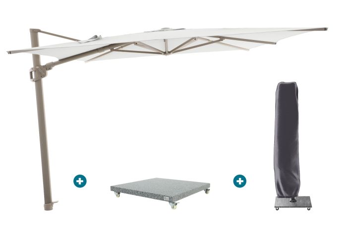 Perfect Shadow Ultra Eclipse Zweefparasol - 4x3m. - Latte/Soft Sand met Valencia voet en hoes