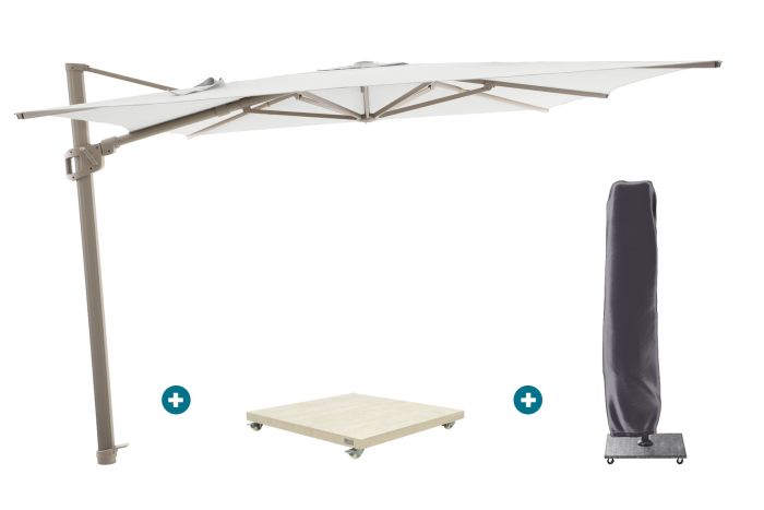 Perfect Shadow Ultra Eclipse Zweefparasol - 4x3m. - Latte/Soft Sand met Murcia voet en hoes