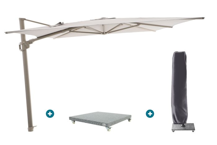 Perfect Shadow Ultra Eclipse Zweefparasol - 4x3m. - Latte/Urban Taupe met Valencia voet en hoes
