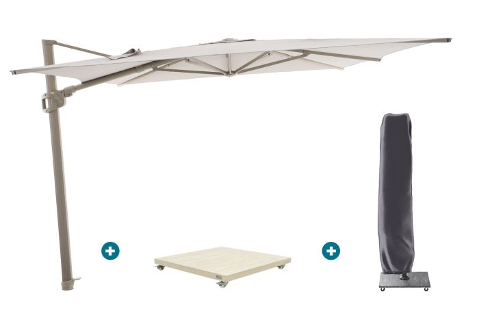 Perfect Shadow Ultra Eclipse Zweefparasol - 4x3m. - Latte/Urban Taupe met Murcia voet en hoes