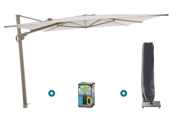 Perfect Shadow Ultra Eclipse Zweefparasol - 4x3m. - Latte/Urban Taupe met ingraafvoet en hoes