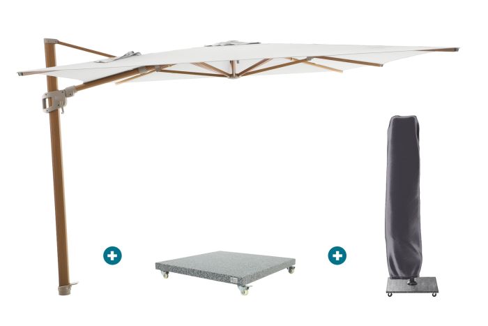 Perfect Shadow Ultra Eclipse Zweefparasol - 4x3m. - Woodlook/Soft Sand met Valencia voet en hoes